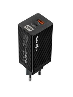 Сетевое зарядное устройство (блок питания) GaN 65W QC3.0 PD USB-A/USB-C черный