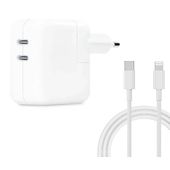 Блок питания (зарядка) для iPhone/iPad 35W, 2*USB-C с кабелем Lightning - Type-C