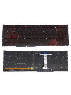 Клавиатура для Acer Nitro 5 AN517-53 (узкий шлейф) черная с красной подсветкой