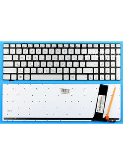 Клавиатура для ноутбука Asus N750J серебристая с подсветкой