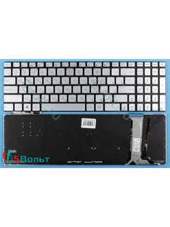 Клавиатура для ноутбука Asus N751J серебристая с подсветкой