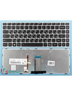 Клавиатура для ноутбука Lenovo Flex 2 14 черная с серой рамкой с подсветкой