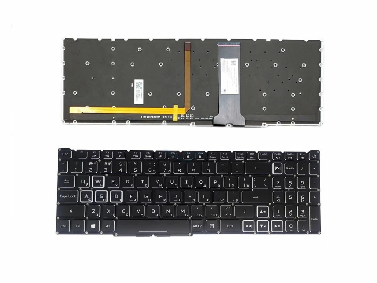 Клавиатура для Acer Nitro 5 AN515-55 (широкий шлейф) черная с RGB подсветкой